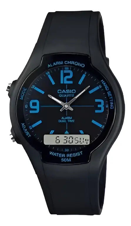 Reloj Casio Silicona 45mm Aw-90h-2b - Negro