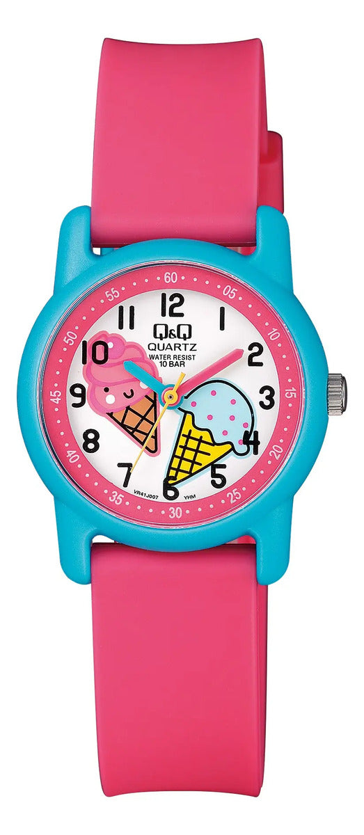 Reloj Q&q Silicona Infantil 39mm Vr41j007y - Rosa Blanco