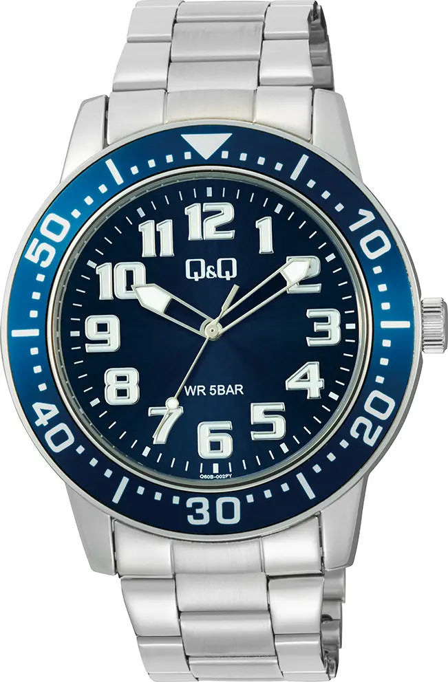 Reloj Q&q Metal Hombre 45mm Q60b-002py - Plateado