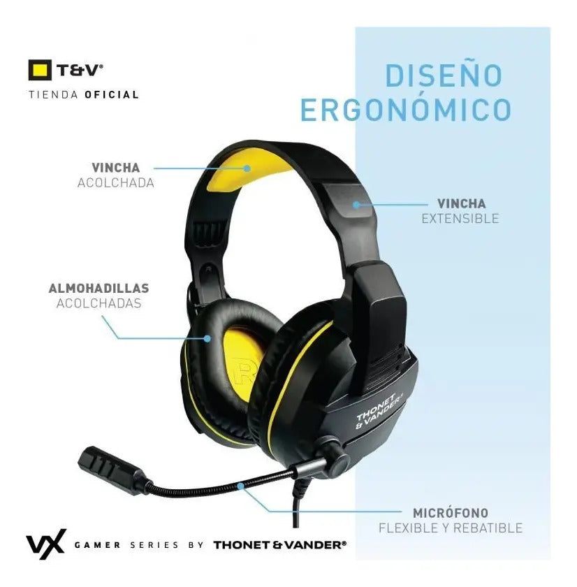 Auricular Cascos Gamer Thonet & Vander Vx70 - Negro