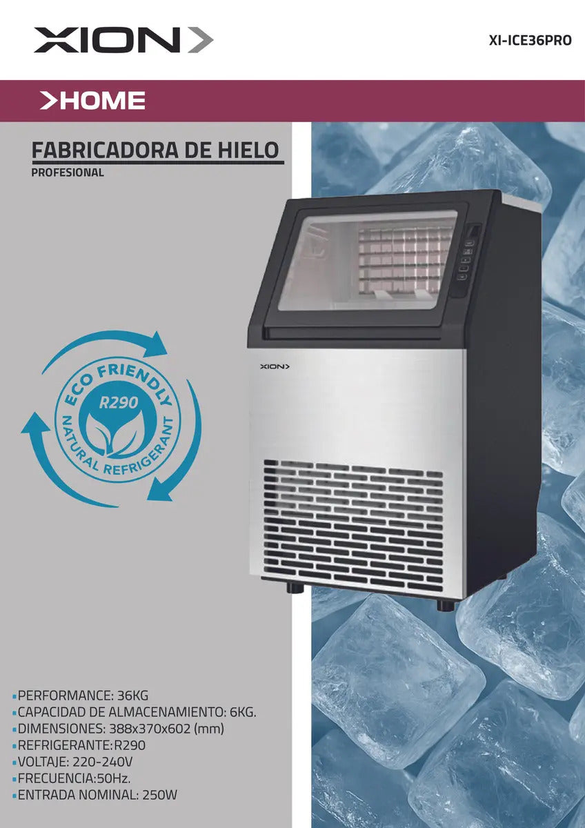 Fabricadora De Hielo Pro 36kg/24hs Xi-ice36pro - Plateado