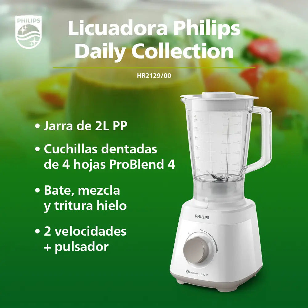 Licuadora Philips 550w 1,5 Lt 2 Vel Hr2129/00 - Blanco