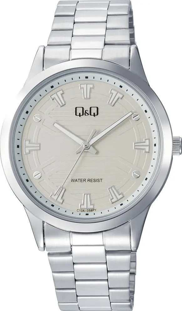 Reloj Q&q Metal Hombre 40mm C10a-058py - Gris Plateado Blanco