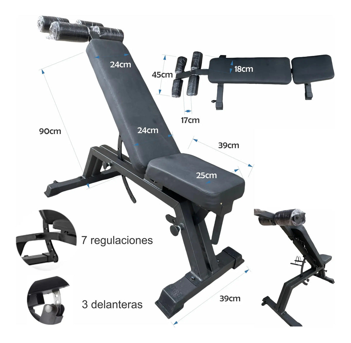 Banco Semi-pro Regulable Con Soporte Abdominal Rhino Negro