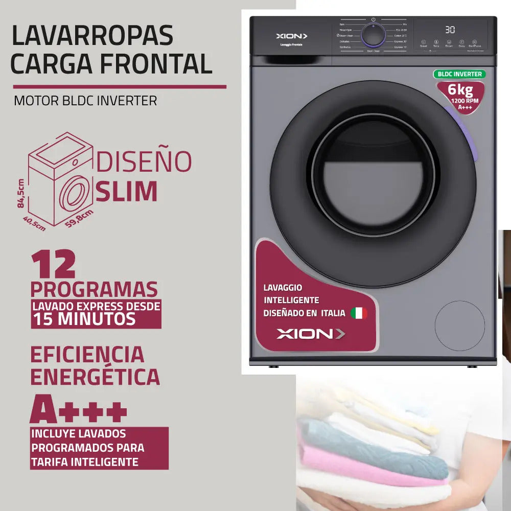 Lavarropas Xion C/frontal 6kg Inverter Xi-lav66x - Gris