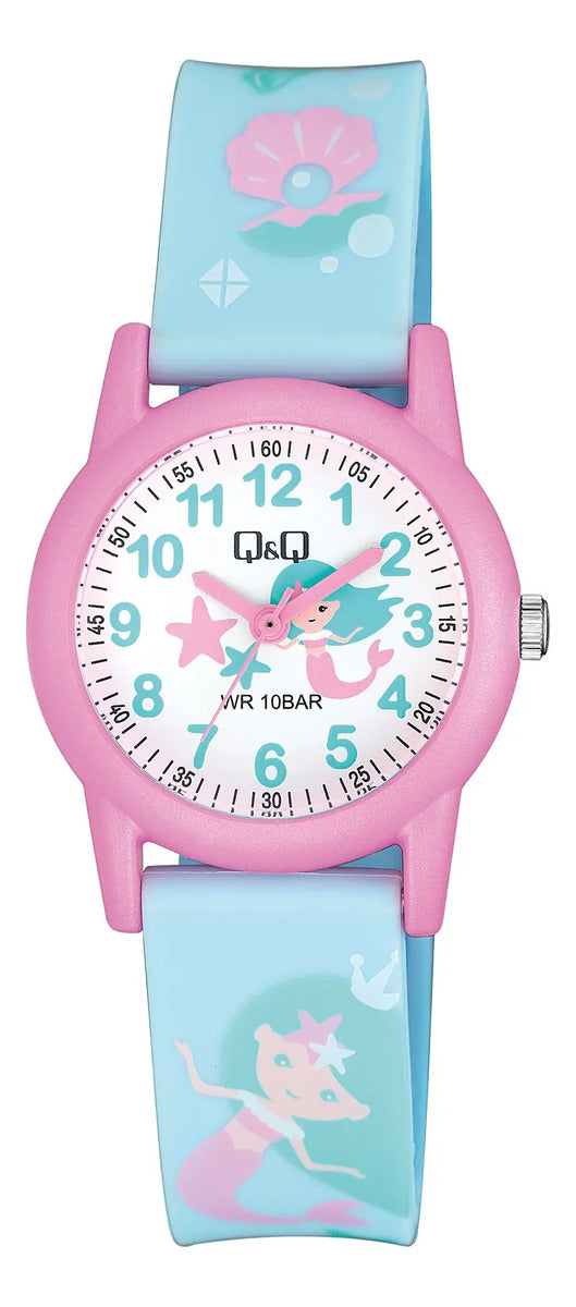 Reloj Q&q Silicona Infantil 30mm Vr99j012y - Azul Claro Rosa Sirena