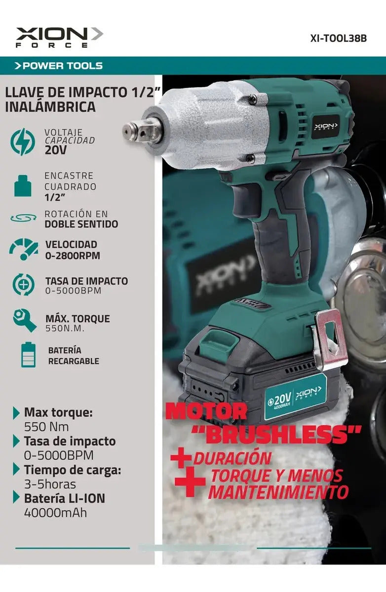 Taladro De Impacto A Batería Xion Brusheless Xi-tool38b Qofe Verde Oscuro