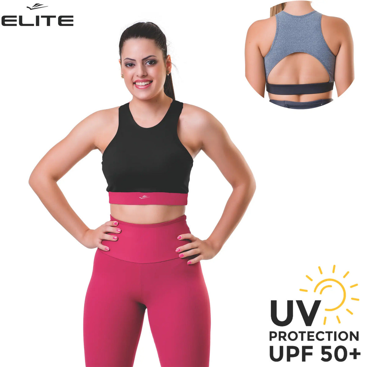 Top Deportivo Dama Con Relleno Running Fitness Elite - Negro/rosa S