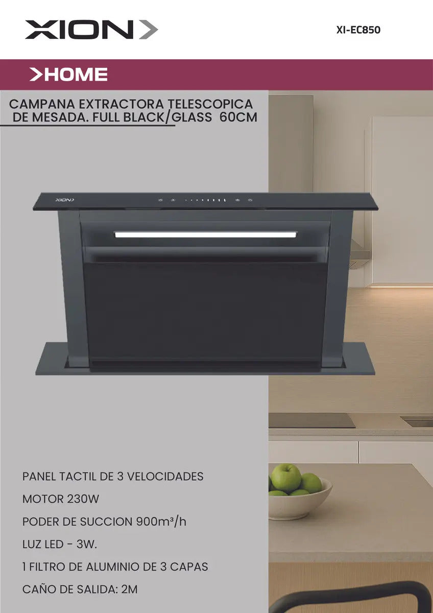 Campana Extrac Telescópic De Mesada 60cm Xion Xi-ec850 Negro