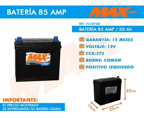 Batería De Auto 85 Amper Positivo Izquierdo