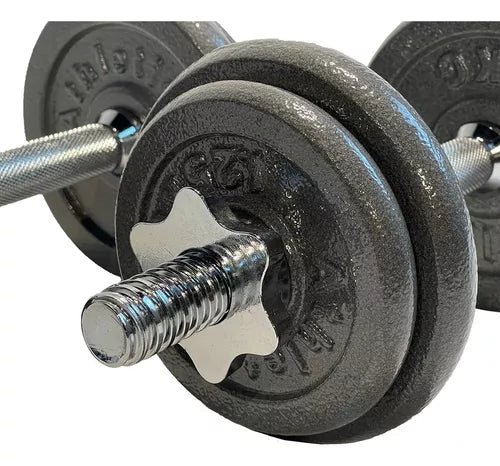 Set Mancuernas Y Barra Gris Con Valija 30 Kg