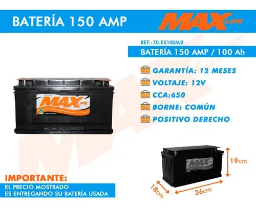 Batería Para Auto 160 Amp Positivo Derecho