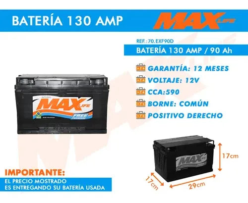 Batería Para Auto 130 Amper Positivo Derecho