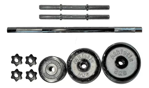 Set Mancuernas Y Barra Cromadas Con Valija 30 Kg