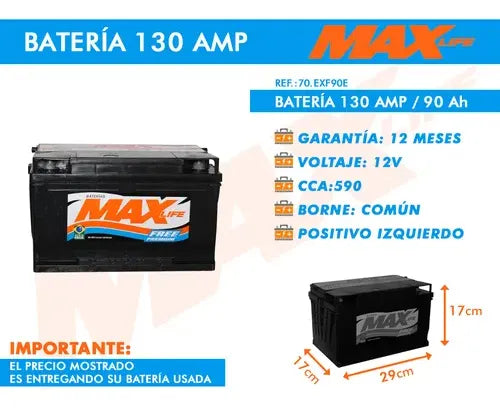 Batería Para Auto 130 Amper Positivo Izquierdo