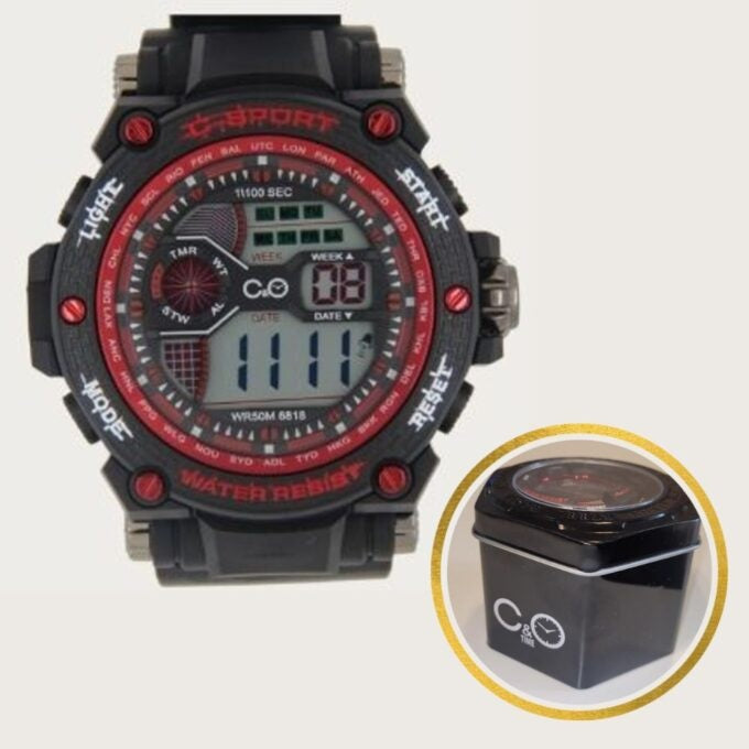 Reloj C O Digital G Sport Negro Con Rojo Estuche Lata QueOferta.uy