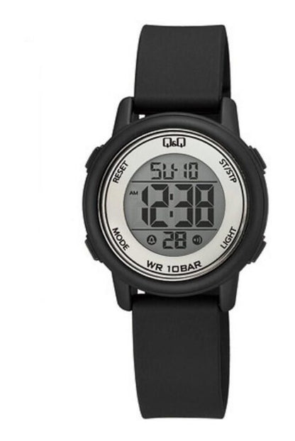 Reloj Digital Q&q Silicona Dama 34mm G05a-002vy - Negro Blanco