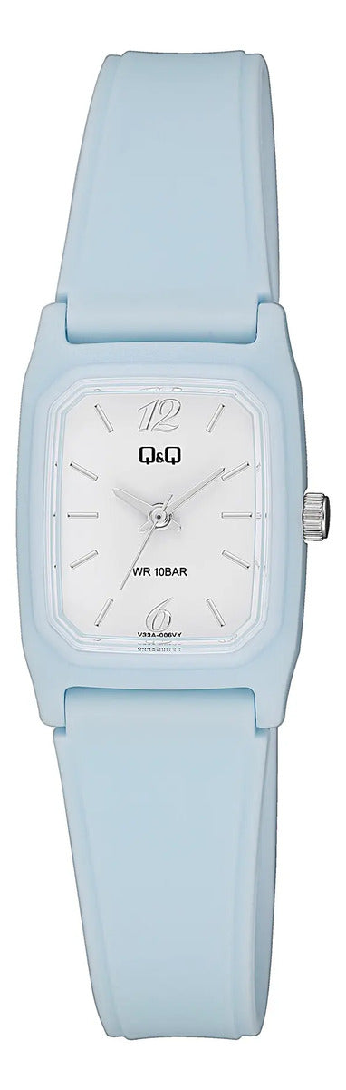 Reloj Q&q Silicona Dama 22mm V33a-006vy - Celeste Blanco