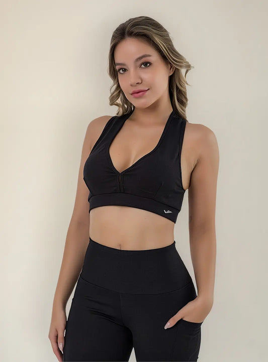 Top Deportivo Flexible Fitness Espalda Nadador Elite Negro L
