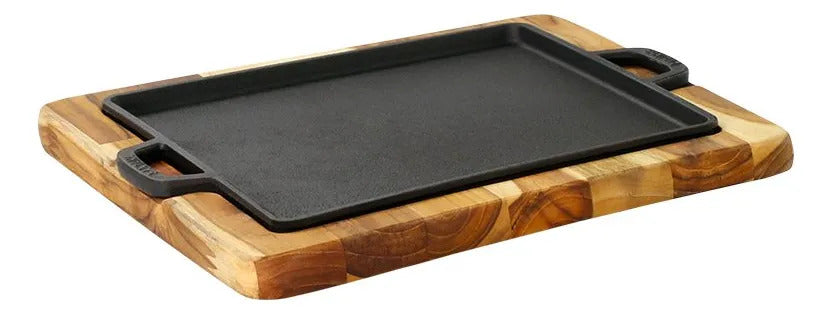 Plancha Cuadrada Hierro Con Base Madera 24 Cm Sant