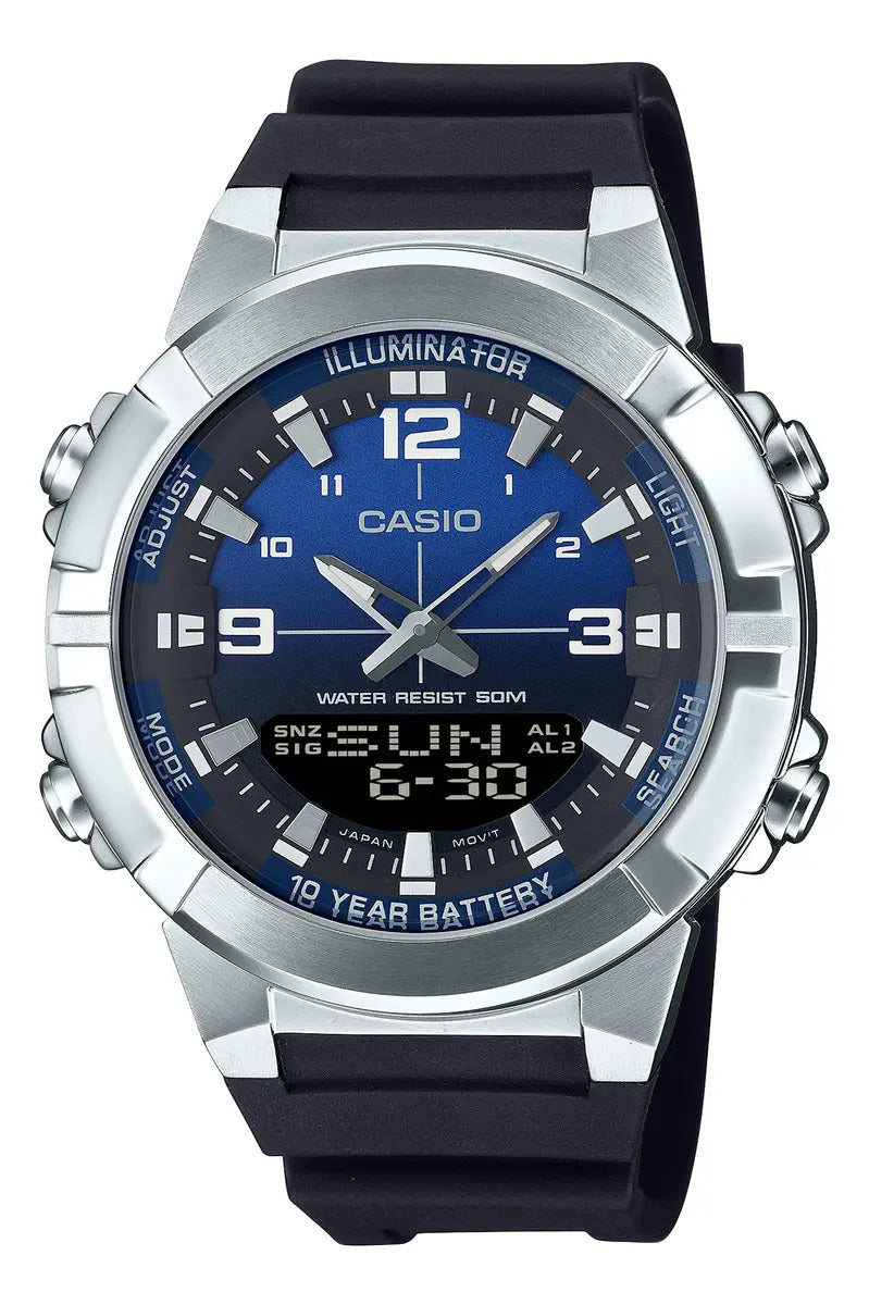 Reloj Casio Digital Día Hora 51mm Amw-870a-2a - Negro Plateado Azul