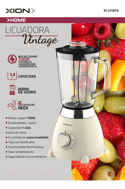 Licuadora Retro Xion 700w Jarra De Vidrio Xi-li1974 Beige