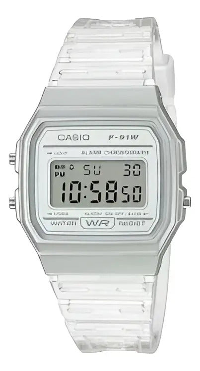 Reloj Casio Digital 38mm F-91ws-7d - Transparente Plateado Gris