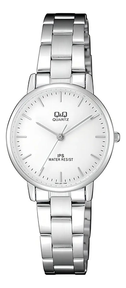 Reloj Q&q Metal Dama 30mm Qz01j201y - Plateado Blanco