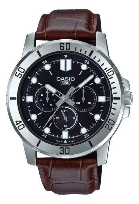 Reloj Casio Cuero 48mm Mtp-vd300l-1eudf - Negro Violeta Gris