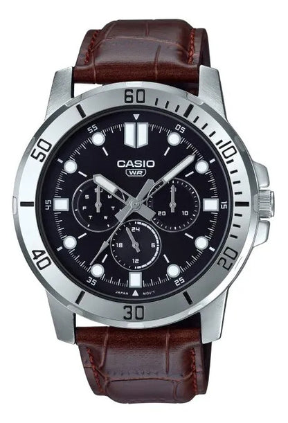 Reloj Casio Cuero 48mm Mtp-vd300l-1eudf - Negro Violeta Gris