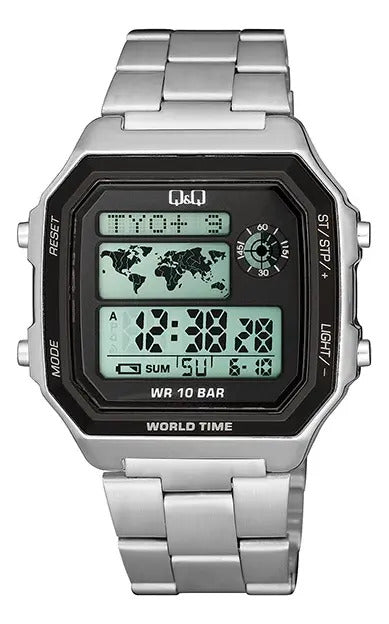 Reloj Digital Q&q Metal Hombre 42mm M196j006y - Plateado
