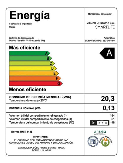 Heladera Smartlife Frío Seco 262 Lt Sl-rnf270wd2 - Blanco