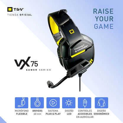 Auriculares Gamer Vx75 Thonet & Vander Mic Flexible Negro