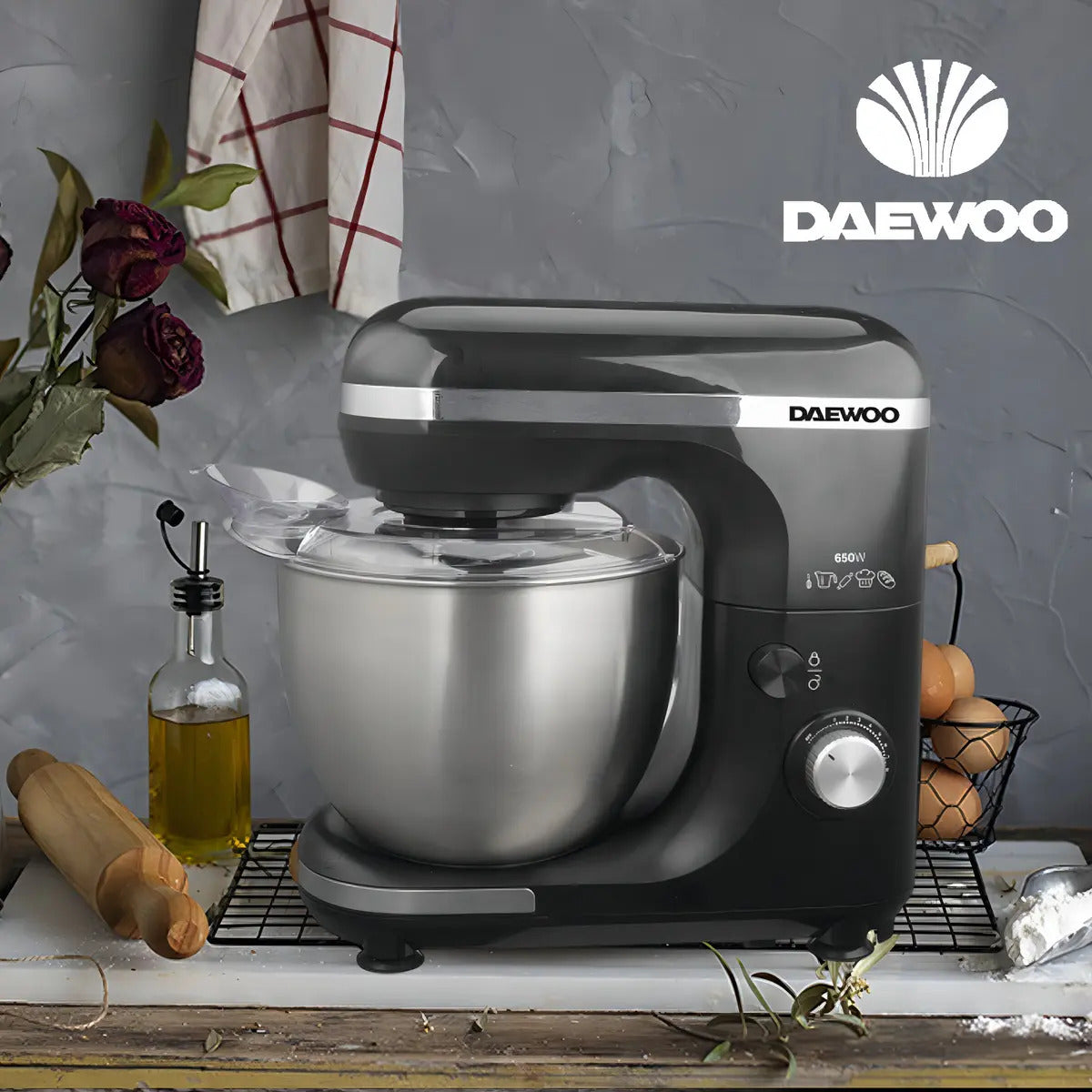 Batidora Planetaria Daewoo 6 Vel Bowl Acero - Negro
