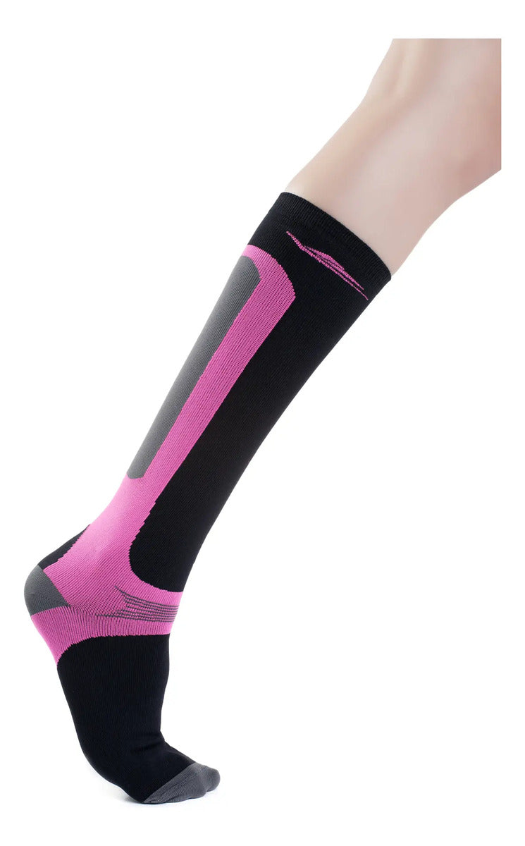 Medias Compresión Deportivas Dama 34 A 39 Elite - Negro/rosa Unitalla