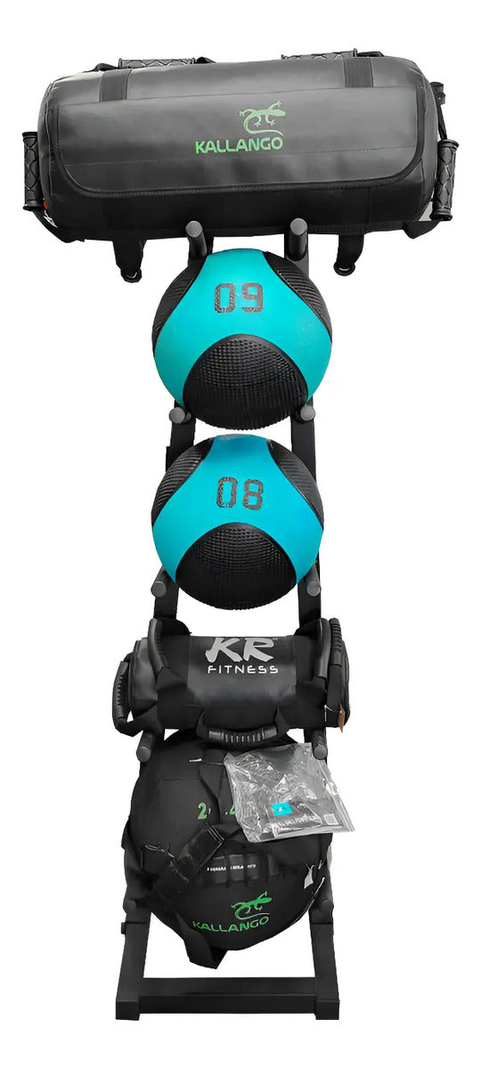 Soporte Para 10 Pelotas Medicinales Wall Ball Rhino Negro