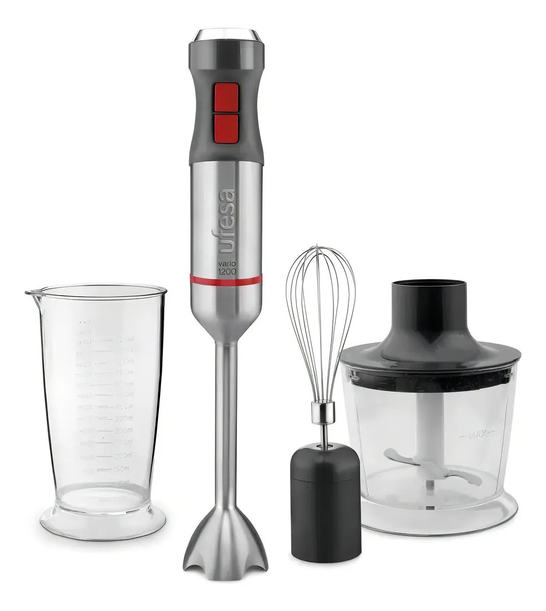 Mixer Ufesa Con Picador Y Batidor Bp4652 1200w - - Acero Inoxidable/gris/rojo
