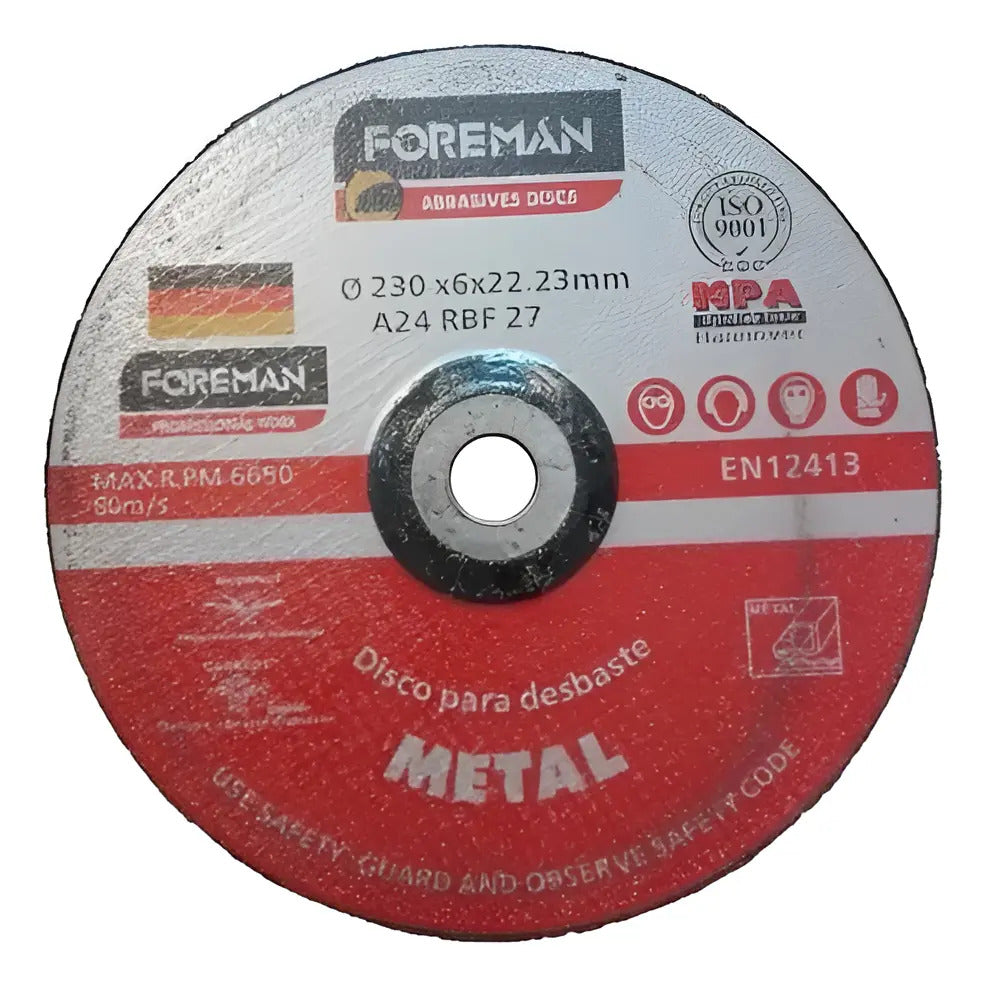 Disco De Desbaste Metal Foreman 230x6mm 9'' Rojo