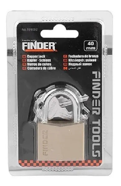 Candado Reforzado Finder 3 Llaves 40mm Metálico Dorado