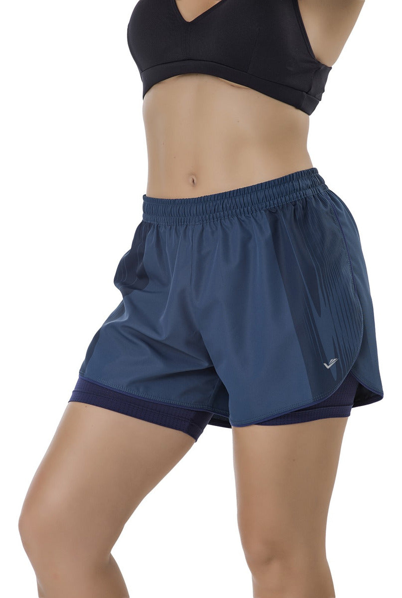 Short Deportivo Running Gym Dama Poliéster Elite - Azul Petróleo M