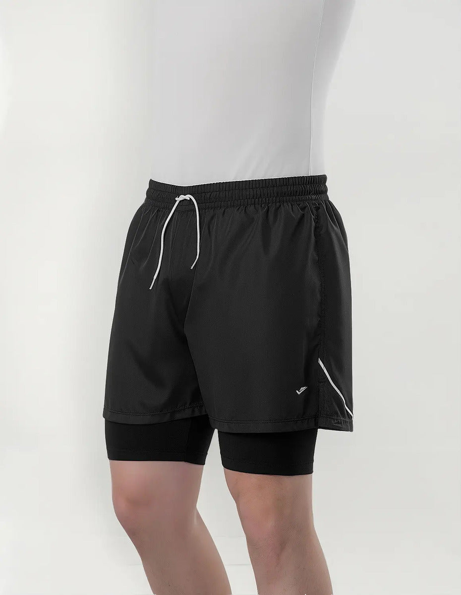 Short Con Calza Interior Perforada Deportivo Elite Negro Eg1