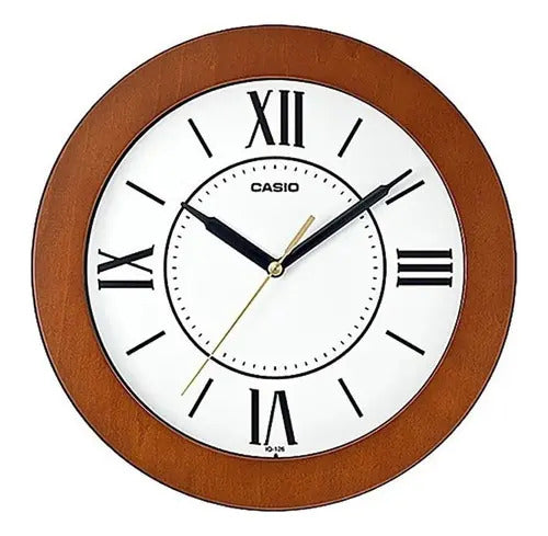 Reloj De Pared Casio Redondo Iq-126-5b - Madera Blanco