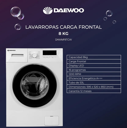 Lavarropas Daewoo Carga Frontal 8kg - Blanco