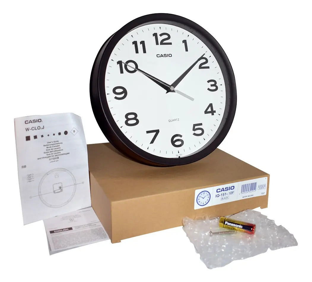 Reloj De Pared Casio Redondo Iq-151-1d - Negro Blanco