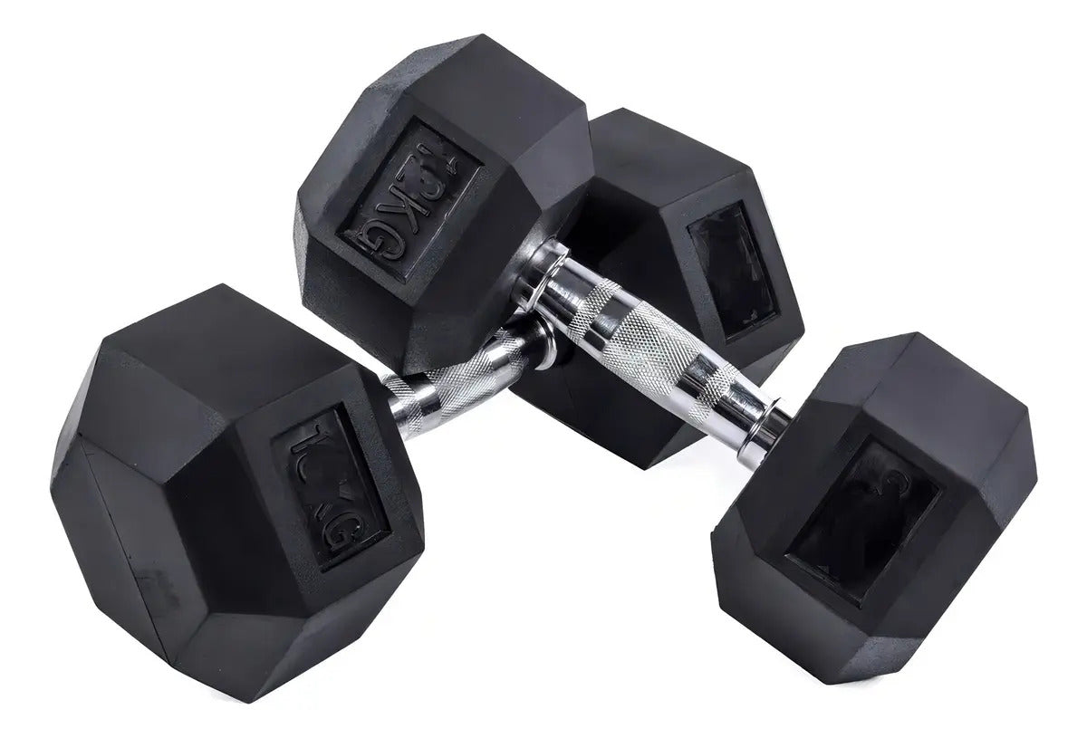 Mancuerna Hexagonal Hierro Recubierto 12,5kg Rhino Negro