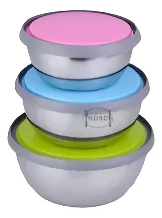 Set 3 Bowls Con Tapa 12 14 Y 16 Cms Bxh023