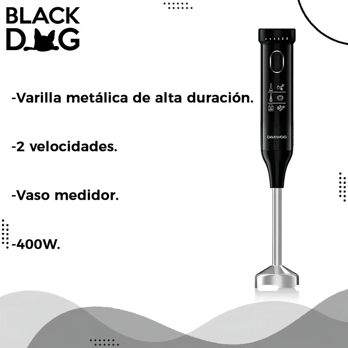 Mixer Daewoo Con Batidor, Picador Y Vaso - Negro
