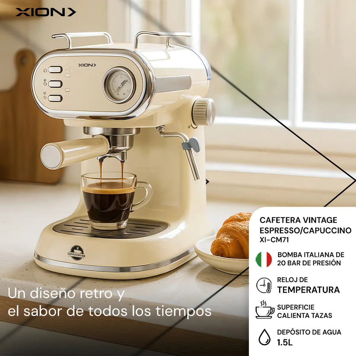 Cafetera Expreso Capuccino Retro 1,5l Xion Xi-cm71 Beige