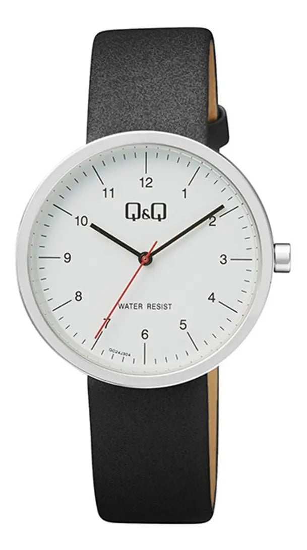 Reloj Q&q Cuero 38mm Qc24j304 - Negro Blanco