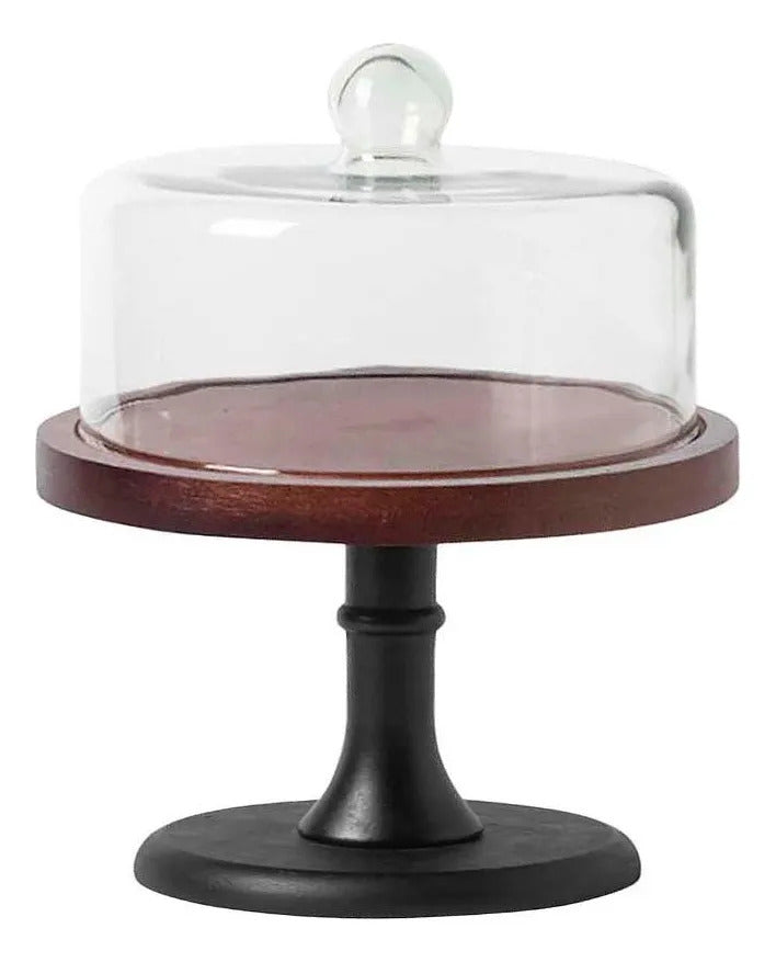 Plato Torta Madera Campana De Vidrio 25.5×27.5 Cm